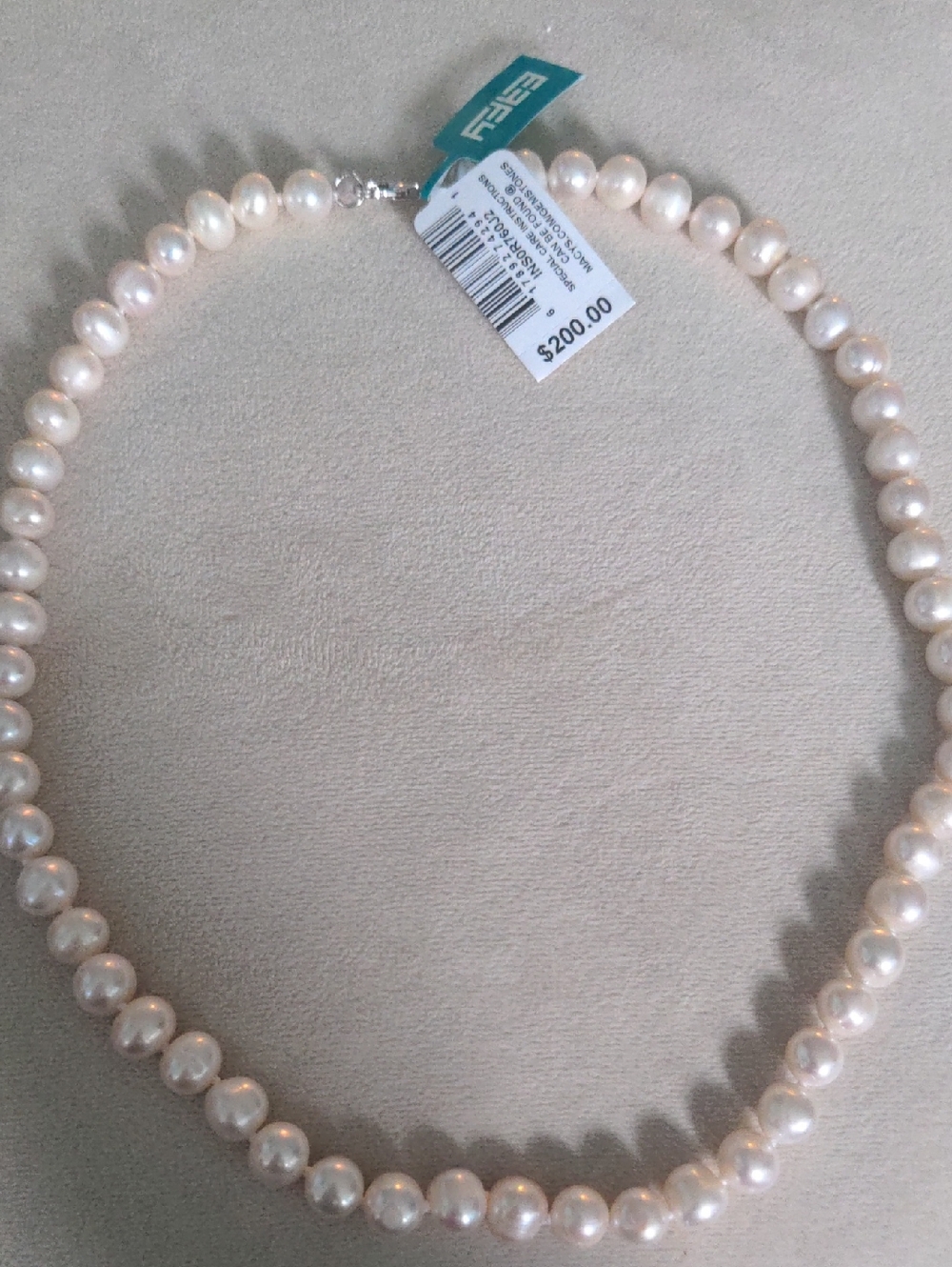 Effy Pearl Necklace Choker.Sterling Silver, New,  White, 8 Millimeters. 16" Long - Picture 5 of 8
